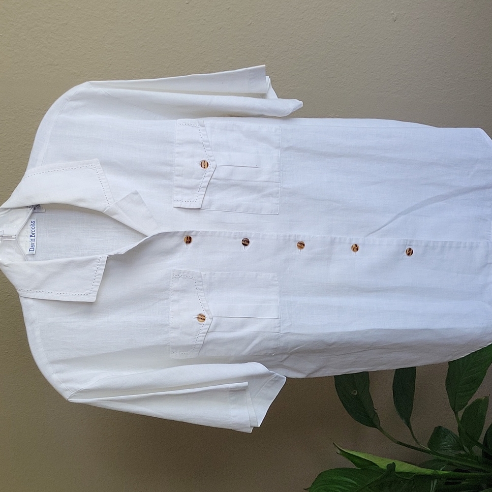 david brooks White Short Sleeve Button-Up Blouse